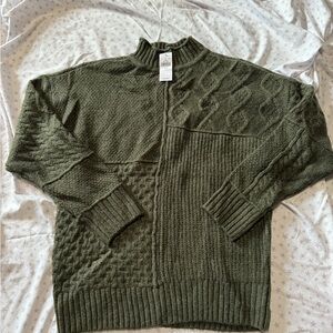 American Eagle Outfitters Olive Green Mixed Knit Mock Neck Sweater